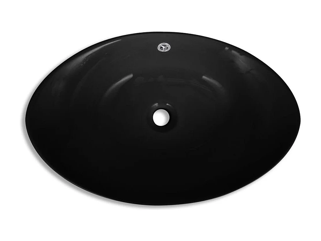 Lavabo-Vasque à poser-Bac à laver ovale en céramique noir avec trop plein 59 x 38,5 cm