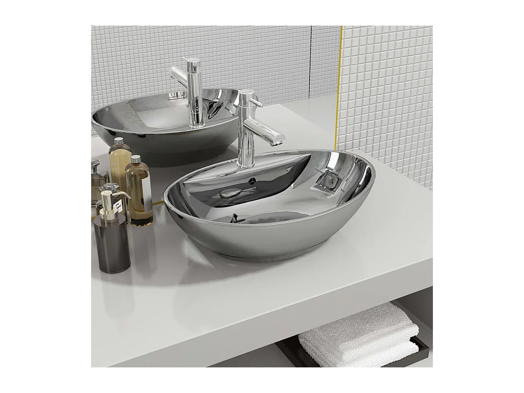Vasque à poser-Lavabo avec trop-plein 58,5 x 39 x 21 cm Céramique Argenté