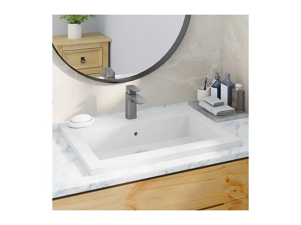 Lavabo salle de bain-Vasque à poser en granit 600 x 450 x 120 mm Blanc