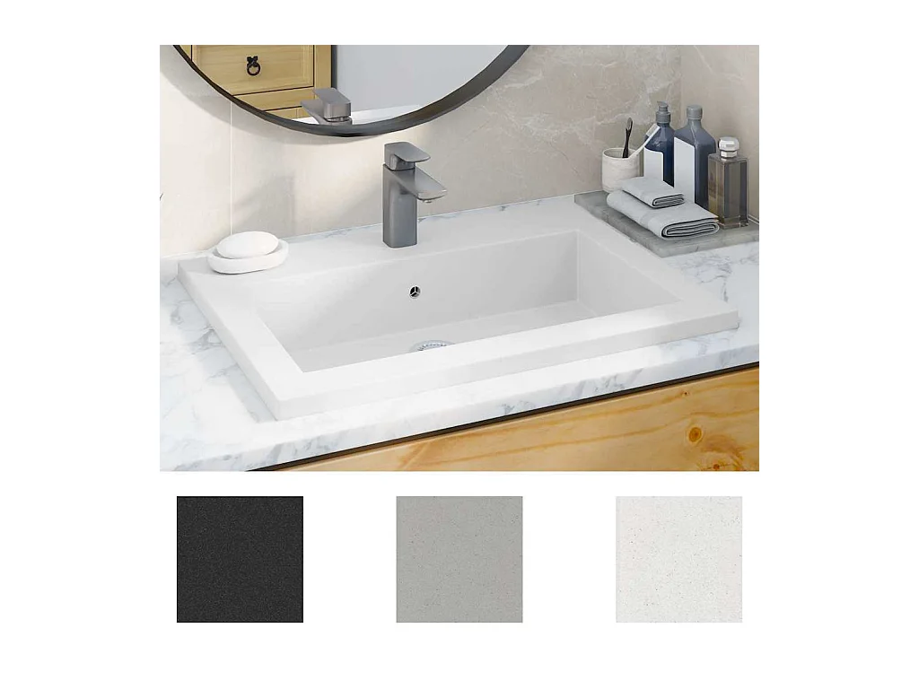 Lavabo salle de bain-Vasque à poser en granit 600 x 450 x 120 mm Blanc