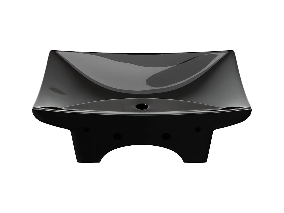 Lavabo rectangulaire-Vasque à poser-Bac à laver céramique noir de luxe avec trop-plein et trou