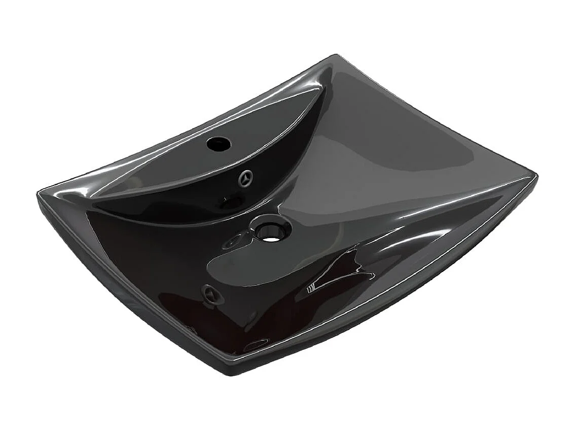 Lavabo rectangulaire-Vasque à poser-Bac à laver céramique noir de luxe avec trop-plein et trou