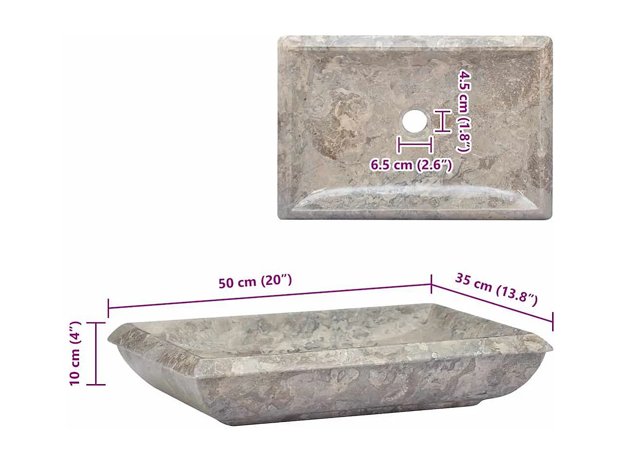 Lavabo salle de bain-Vasque à poser Gris 50x35x10 cm Marbre