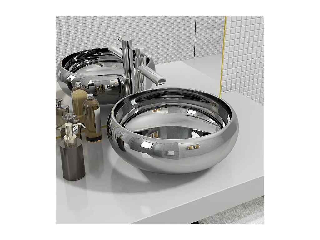 Lavabo salle de bain-Vasque à poser 40 x 15 cm Céramique Argenté