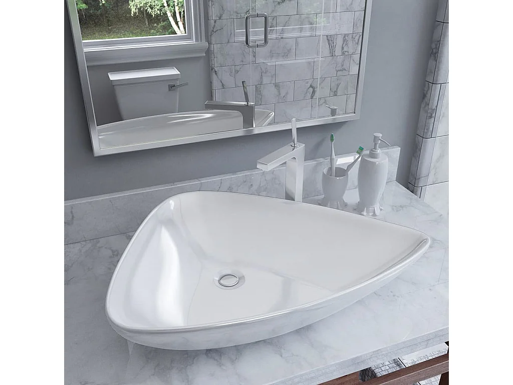 Vasque à poser Lavabo | Évier triangulaire Céramique Blanc 645 x 455 x 115 mm