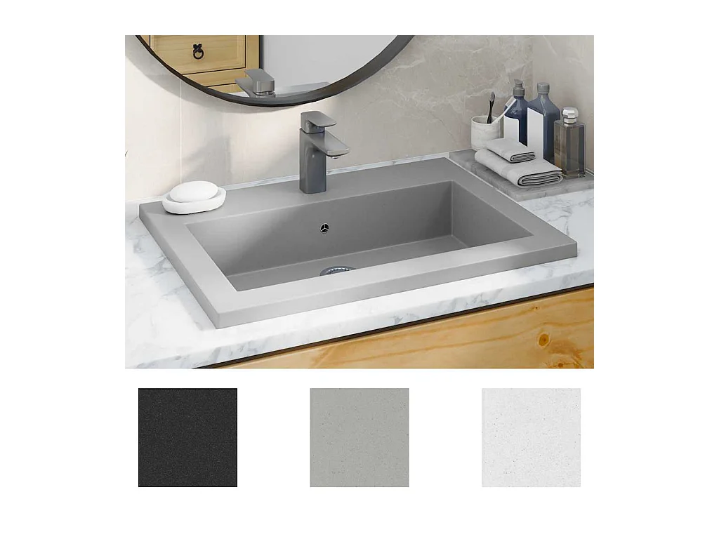 Lavabo salle de bain-Vasque à poser en granit 600 x 450 x 120 mm Gris