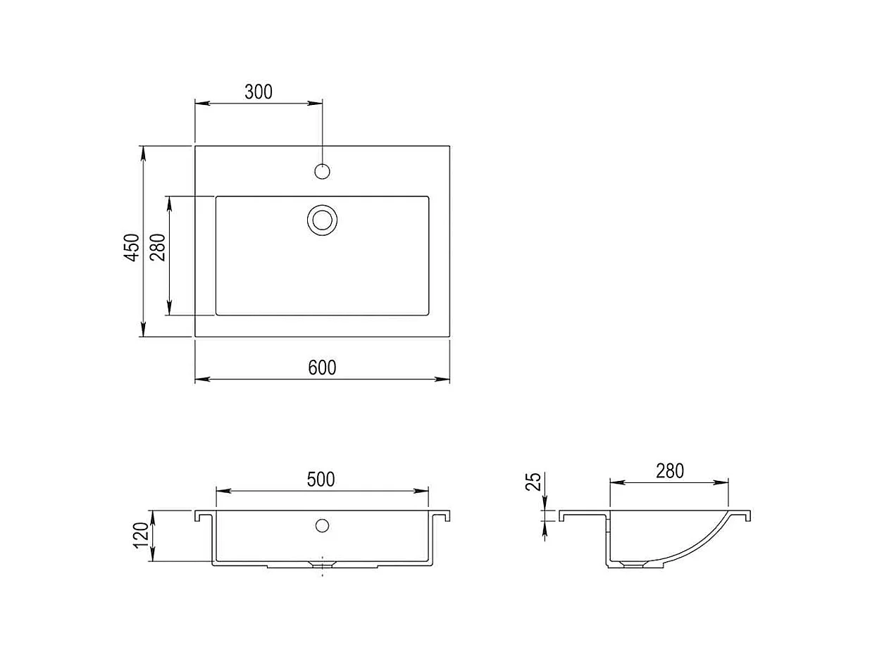 Lavabo salle de bain-Vasque à poser en granit 600 x 450 x 120 mm Gris