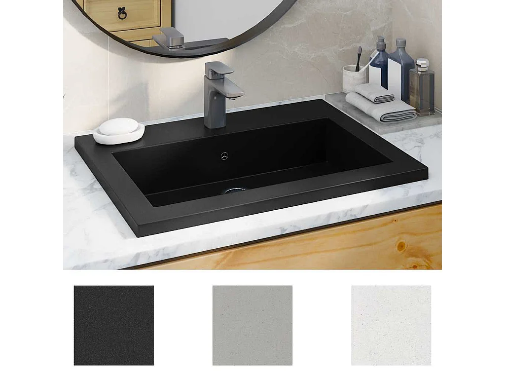 Lavabo salle de bain-Vasque à poser en granit 600 x 450 x 120 mm Noir