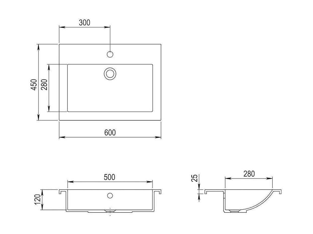 Lavabo salle de bain-Vasque à poser en granit 600 x 450 x 120 mm Noir