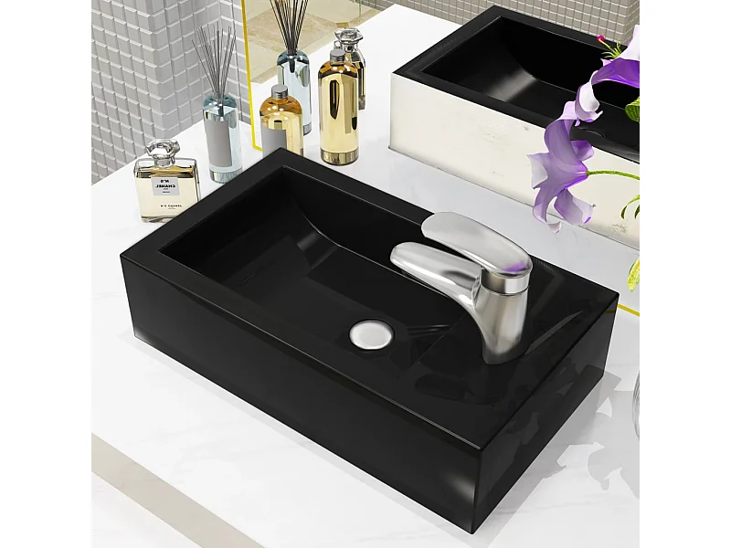 Lavabo salle de bain-Vasque avec trou de robinet Céramique Noir 46 x 25,5 x 12 cm