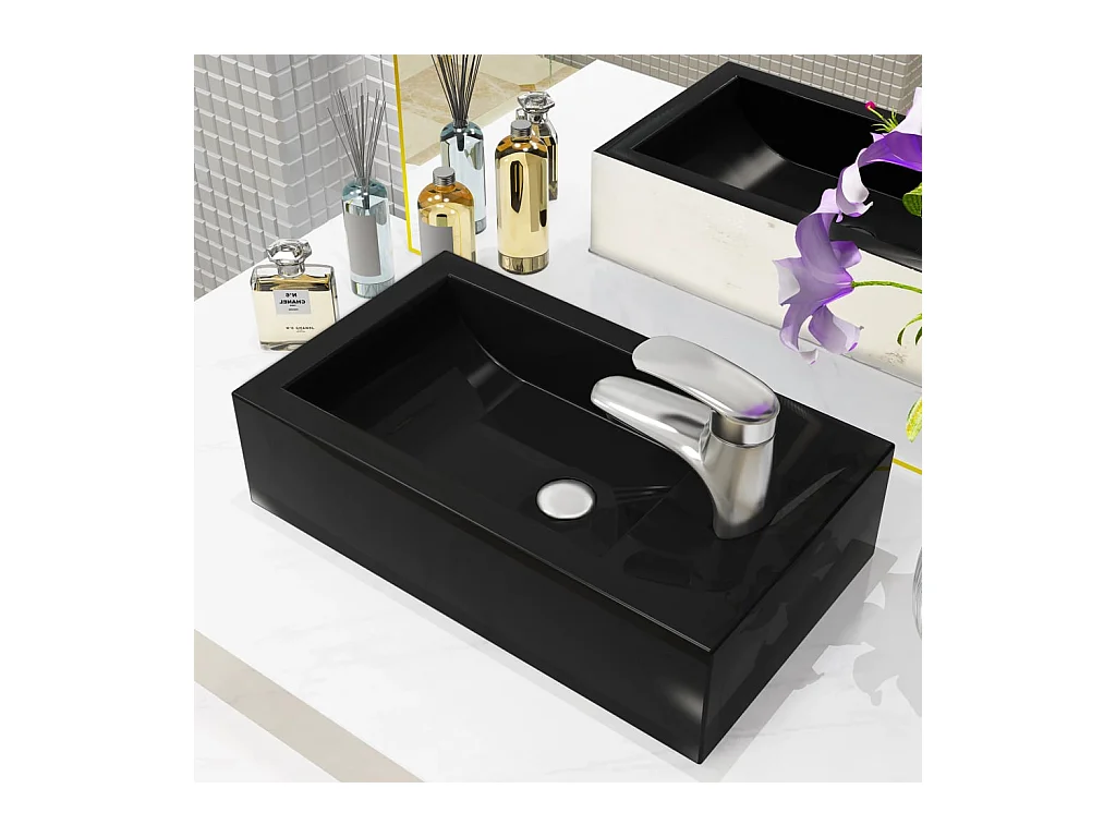 Lavabo salle de bain-Vasque avec trou de robinet Céramique Noir 46 x 25,5 x 12 cm