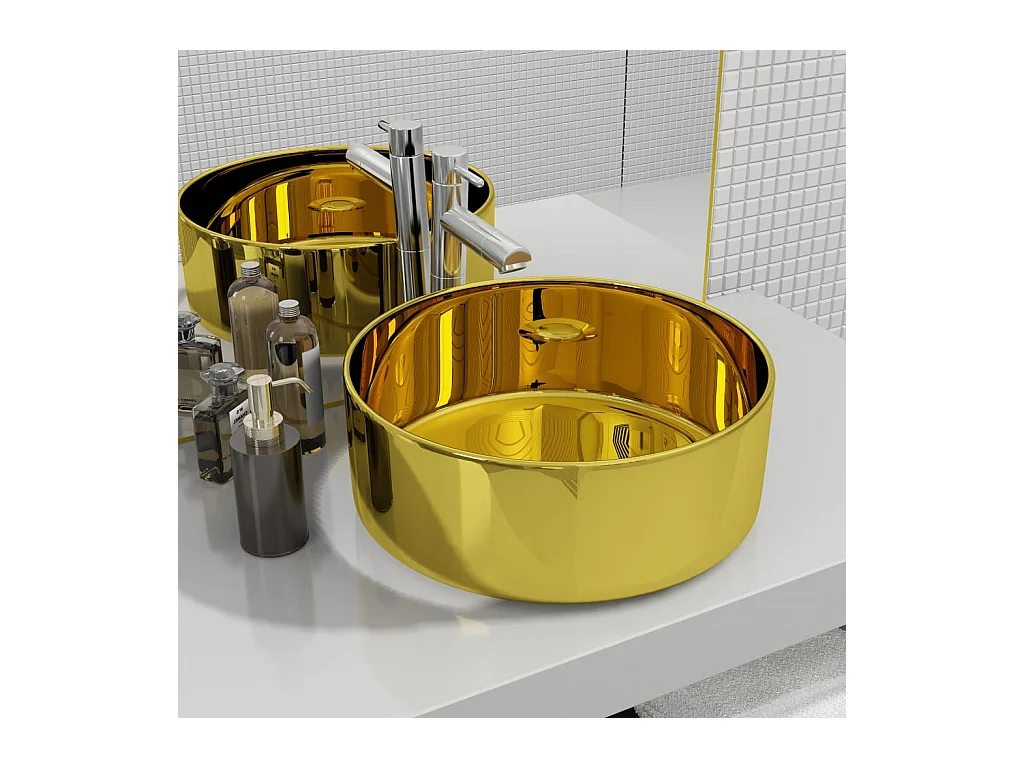 Lavabo salle de bain-Vasque à poser 40 x 15 cm Céramique Doré