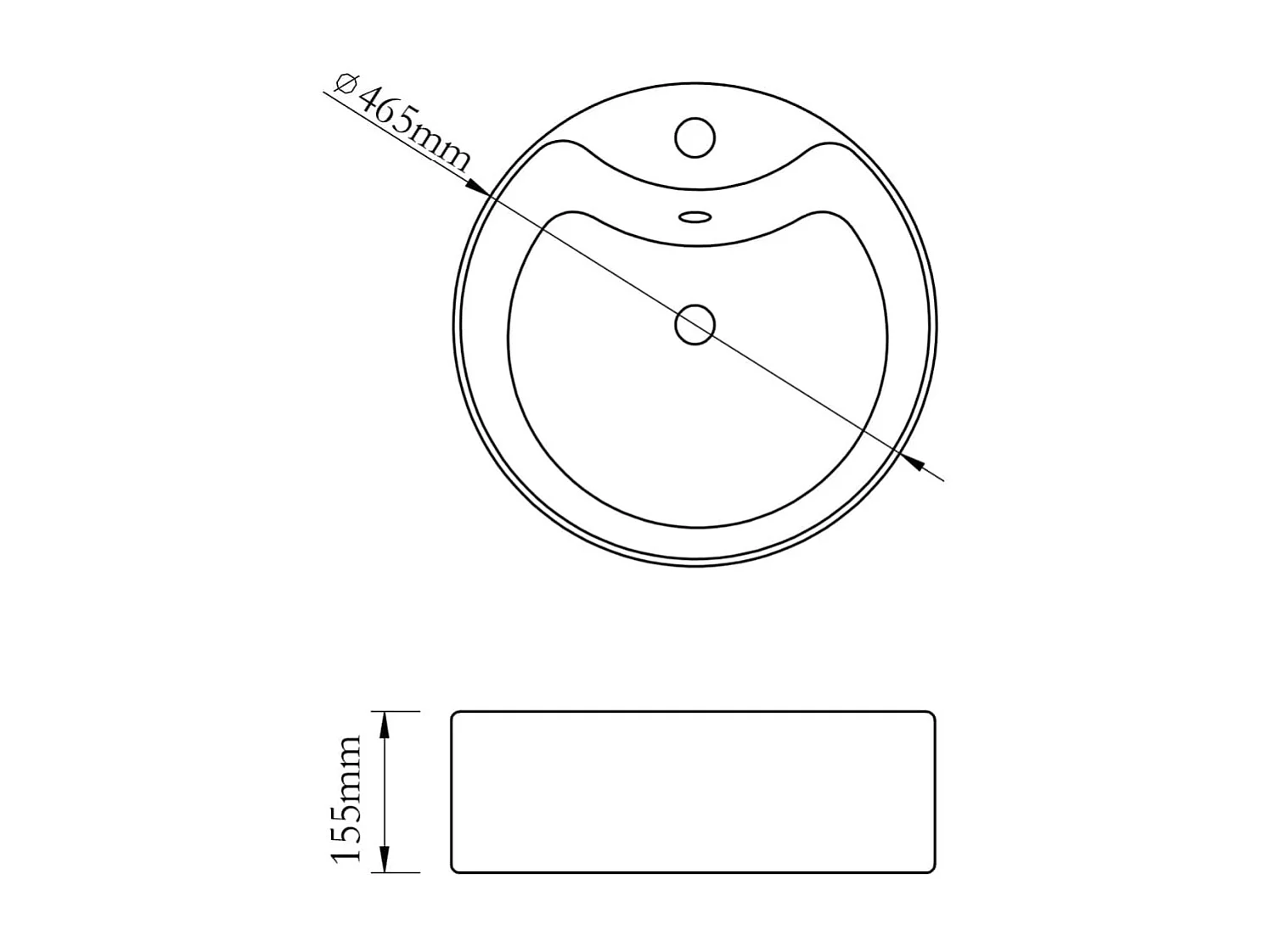 Lavabo salle de bain-Vasque rond à trou robinet/trop-plein céramique pour salle de bain