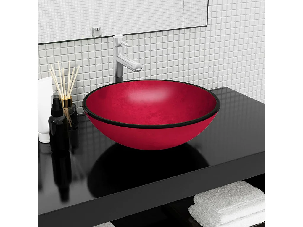 Lavabo Verre-Vasque à poser-Lavabo salle de bain trempé 42x14 cm Rouge