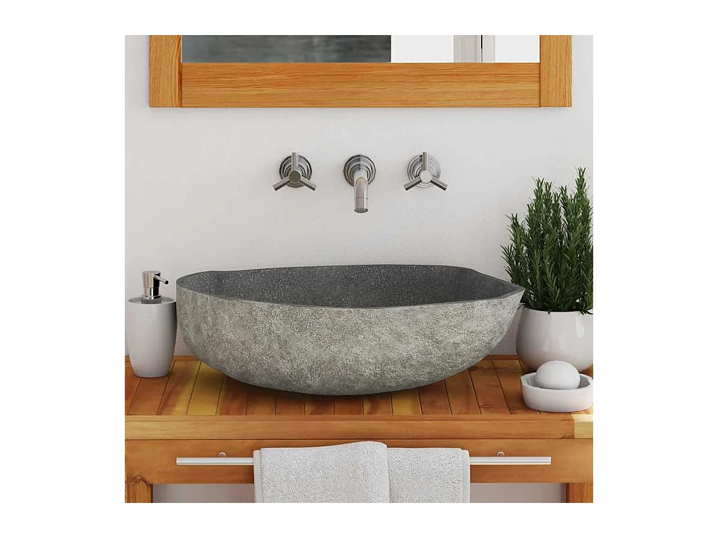Lavabo salle de bain-Vasque à poser en pierre de rivière Ovale (45-53)x(34-41) cm
