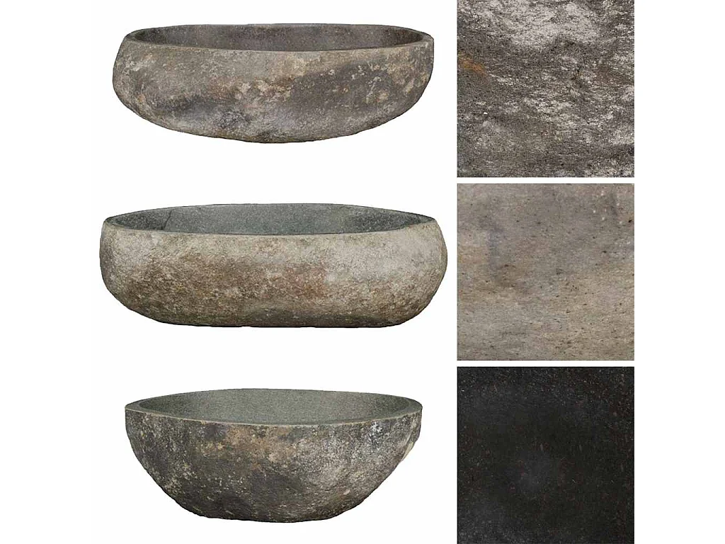 Lavabo salle de bain-Vasque à poser en pierre de rivière Ovale (45-53)x(34-41) cm