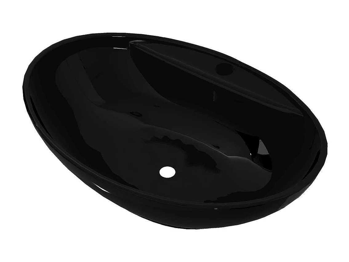 Lavabo salle de bain-Vasque ovale à trou trop-plein/robinet céramique pour salle de bain