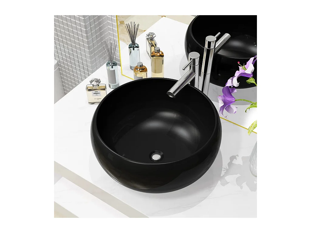 Lavabo rond-Vasque à poser-Bac à laver Céramique Noir 40 x 15 cm
