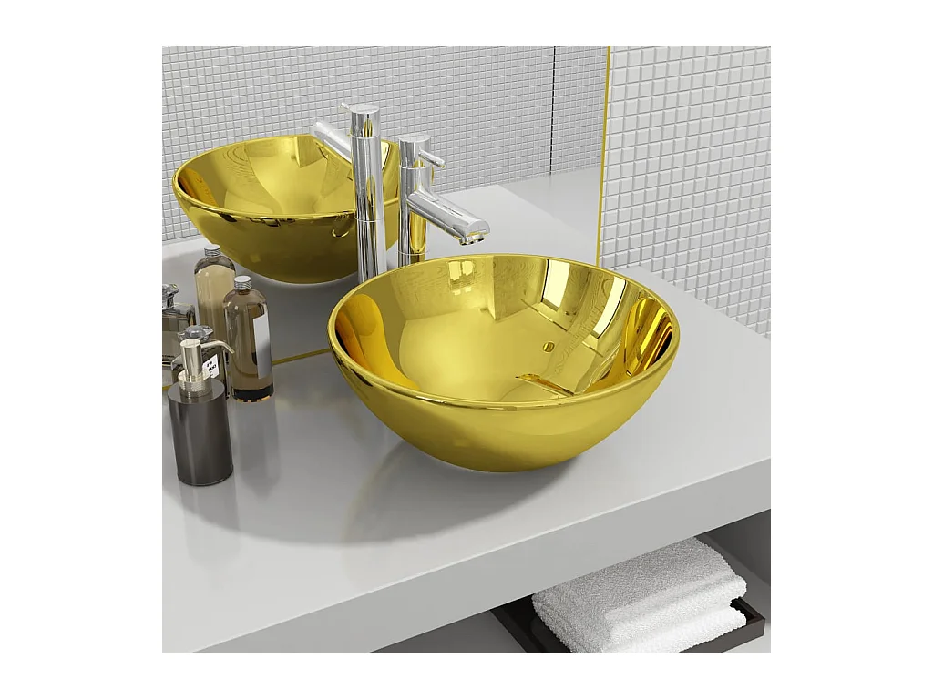 Lavabo salle de bain-Vasque à poser 32,5 x 14 cm Céramique Doré