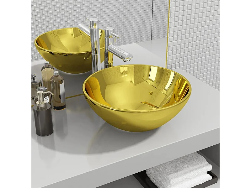 Lavabo salle de bain-Vasque à poser 32,5 x 14 cm Céramique Doré