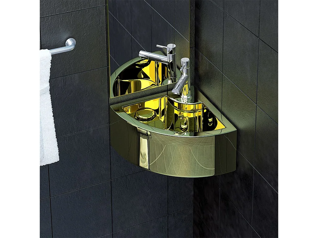 Vasque à poser-Lavabo avec trop-plein 45x32x12,5 cm Céramique Doré