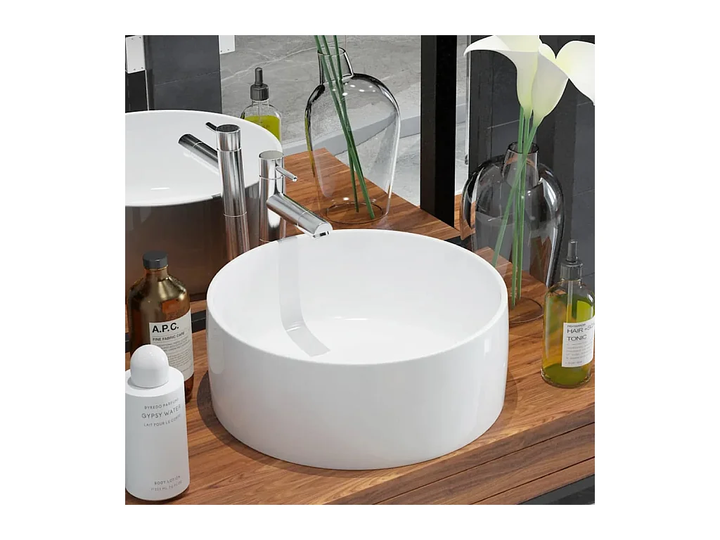 Lavabo rond-Vasque à poser-Lavabo salle de bain Céramique Blanc 40 x 15 cm