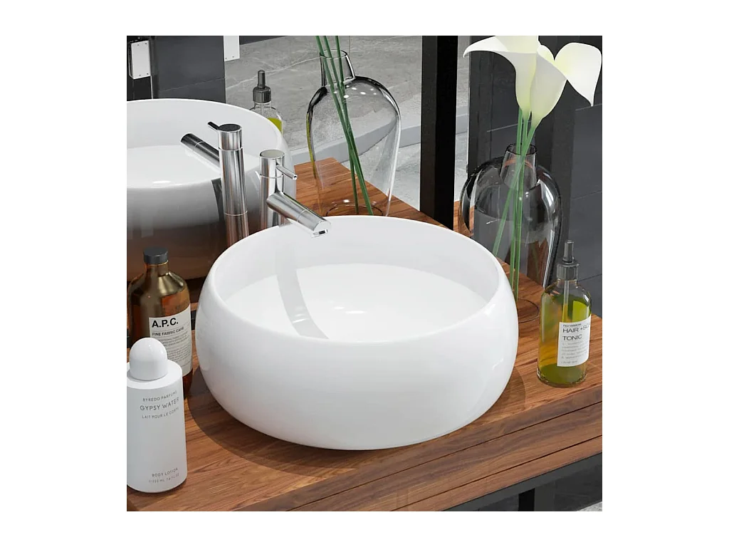 Lavabo rond-Vasque à poser-Lavabo salle de bain Céramique Blanc 40 x 15 cm