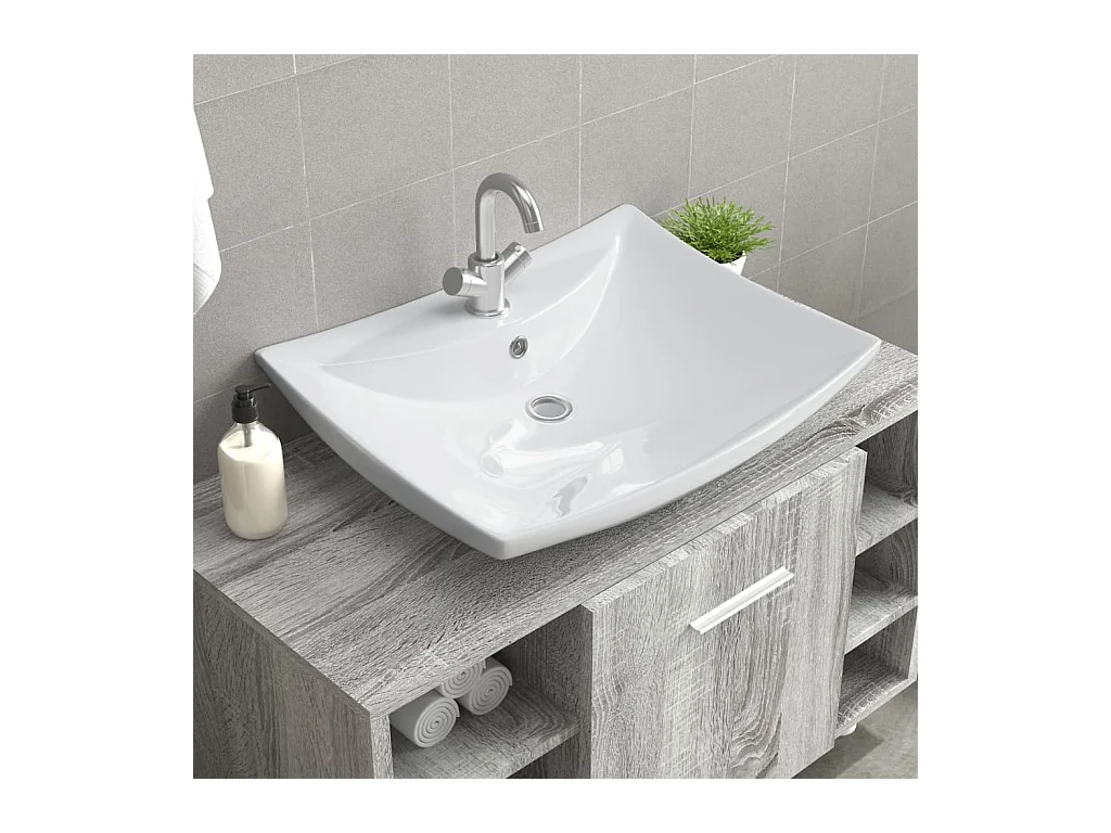 Lavabo Luxueuse-Vasque à poser-Lavabo salle de bain céramique rectangulaire avec trop plein