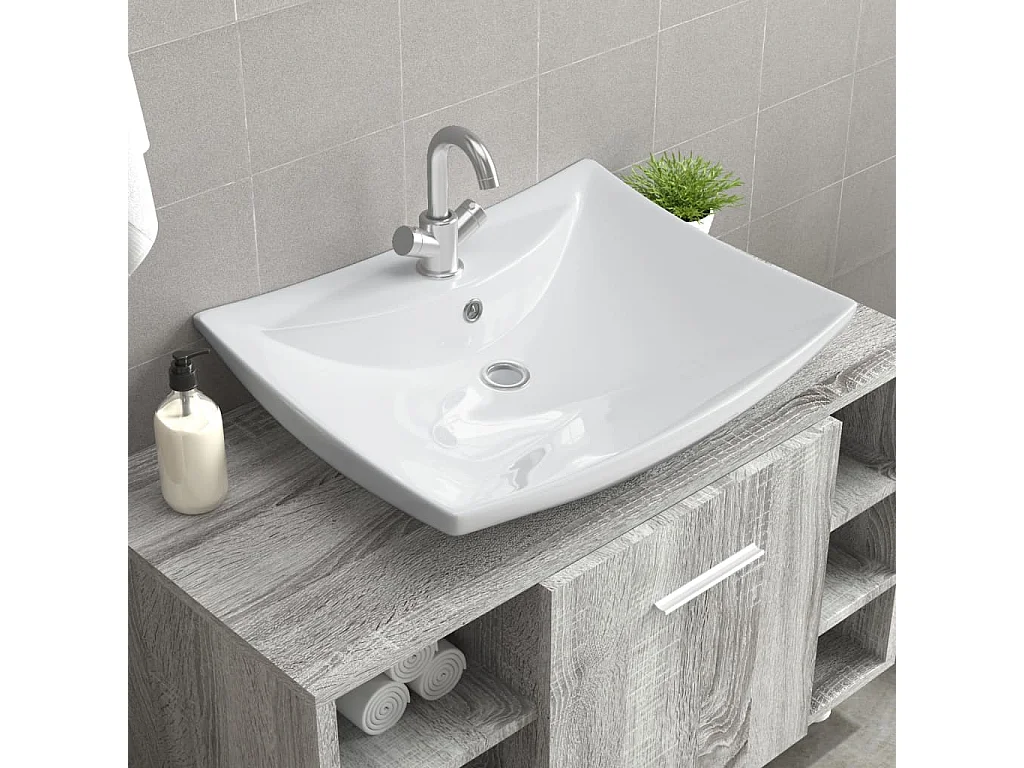 Lavabo Luxueuse-Vasque à poser-Lavabo salle de bain céramique rectangulaire avec trop plein