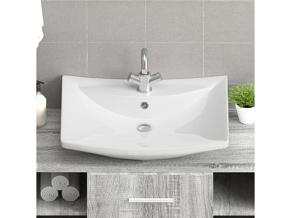 Lavabo Luxueuse-Vasque à poser-Lavabo salle de bain céramique rectangulaire avec trop plein
