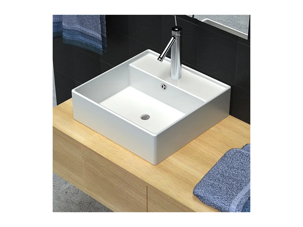 Lavabo Luxueuse-Vasque à poser-Lavabo salle de bain céramique carrée avec trop plein 41 x 41 cm
