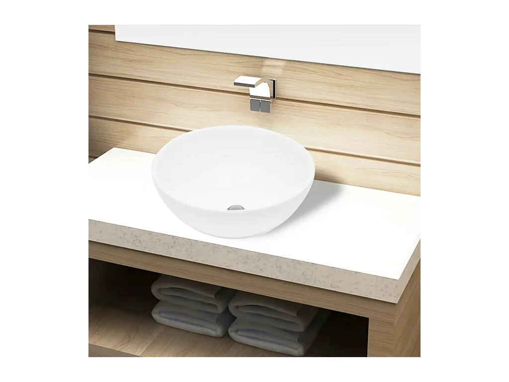 Lavabo salle de bain-Vasque à poser Céramique Rond Blanc