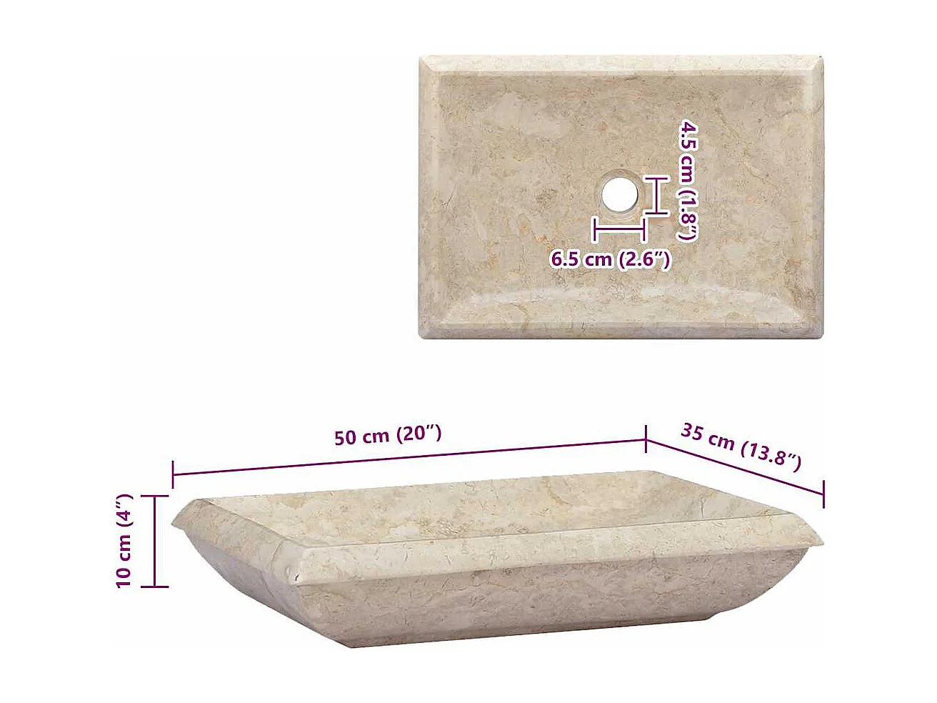 Vasque à poser-Lavabo Crème 50x35x10 cm Marbre