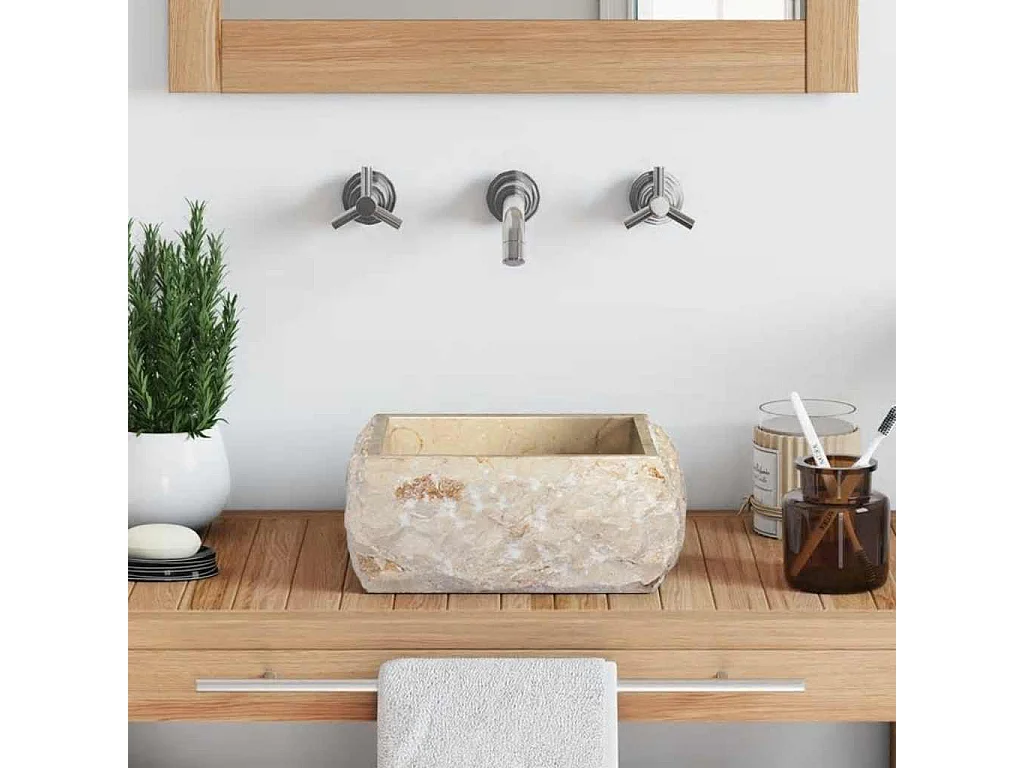 Vasque à poser-Lavabo Crème 30x30x13 cm Marbre