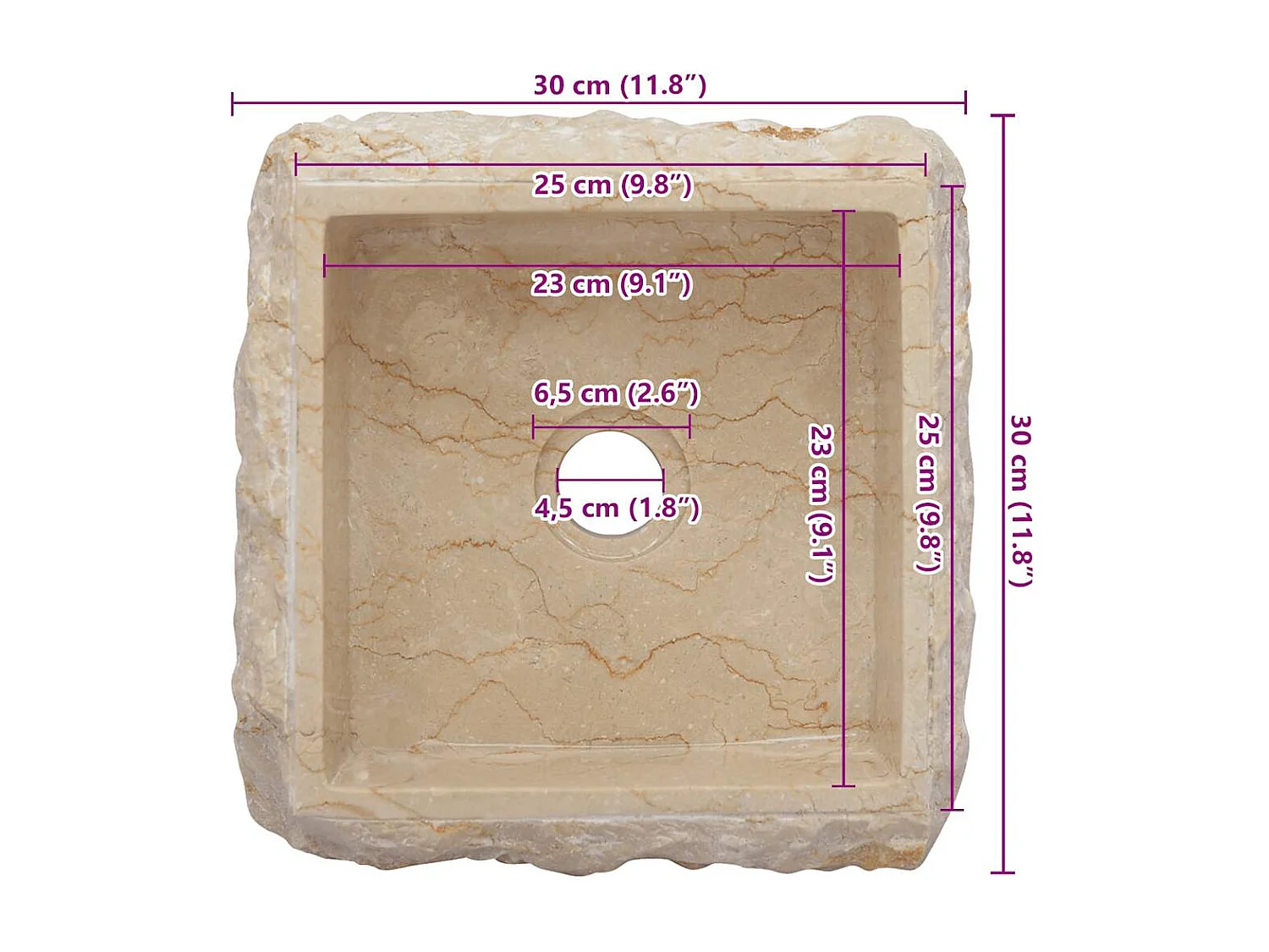 Vasque à poser-Lavabo Crème 30x30x13 cm Marbre