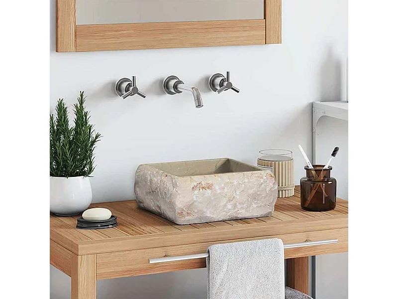 Vasque à poser-Lavabo Crème 30x30x13 cm Marbre