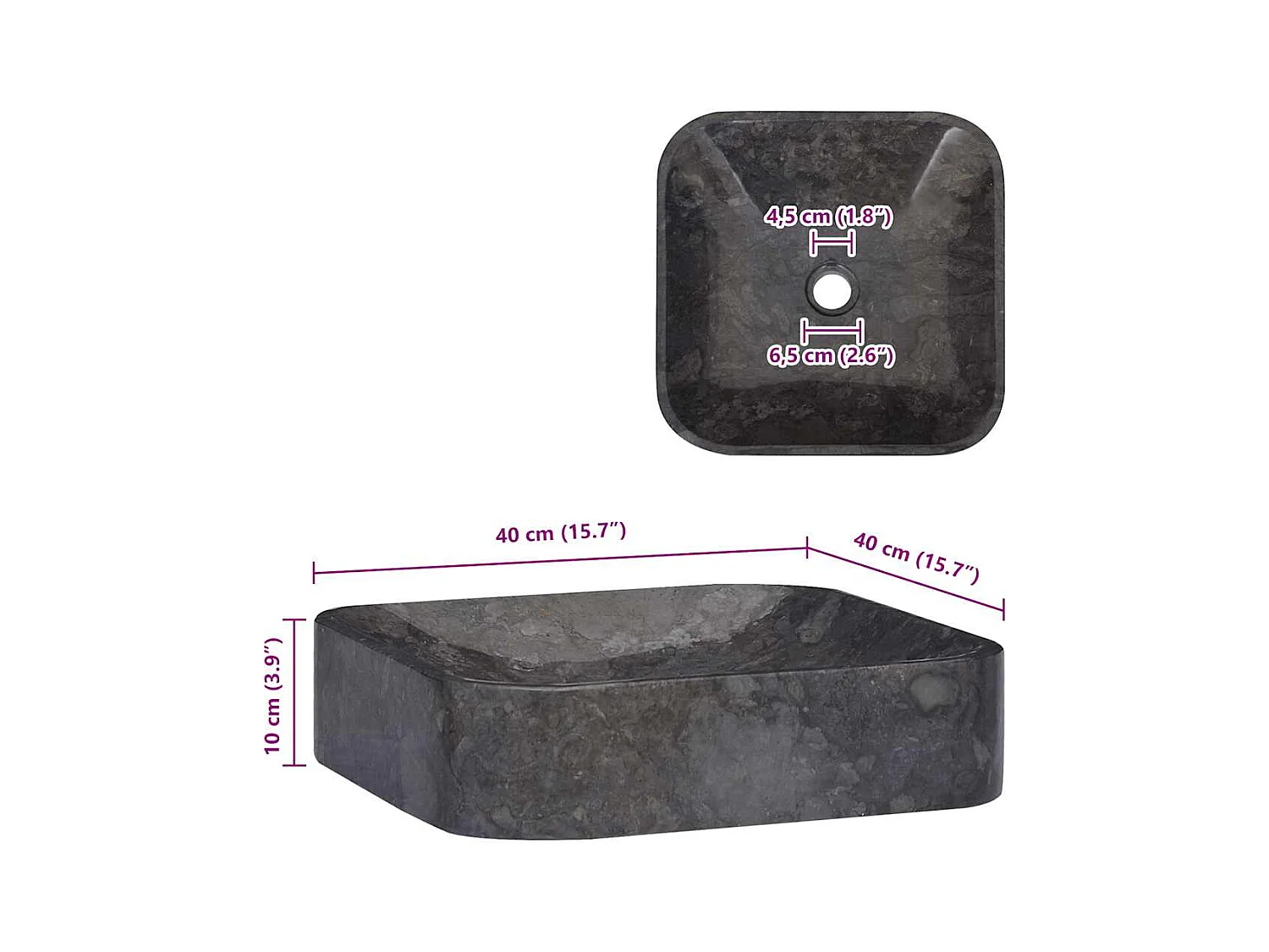 Lavabo salle de bain-Vasque à poser Noir 40x40x10 cm Marbre