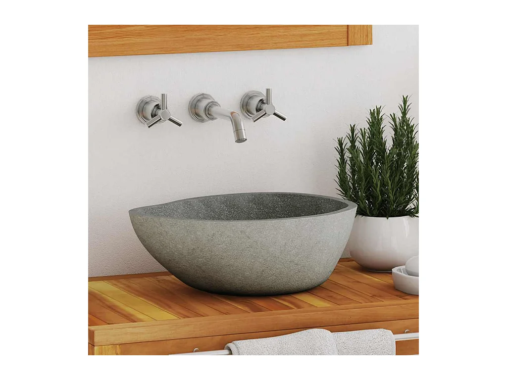 Lavabo salle de bain-Vasque à poser en pierre de rivière Ovale (37-46)x(29-36) cm