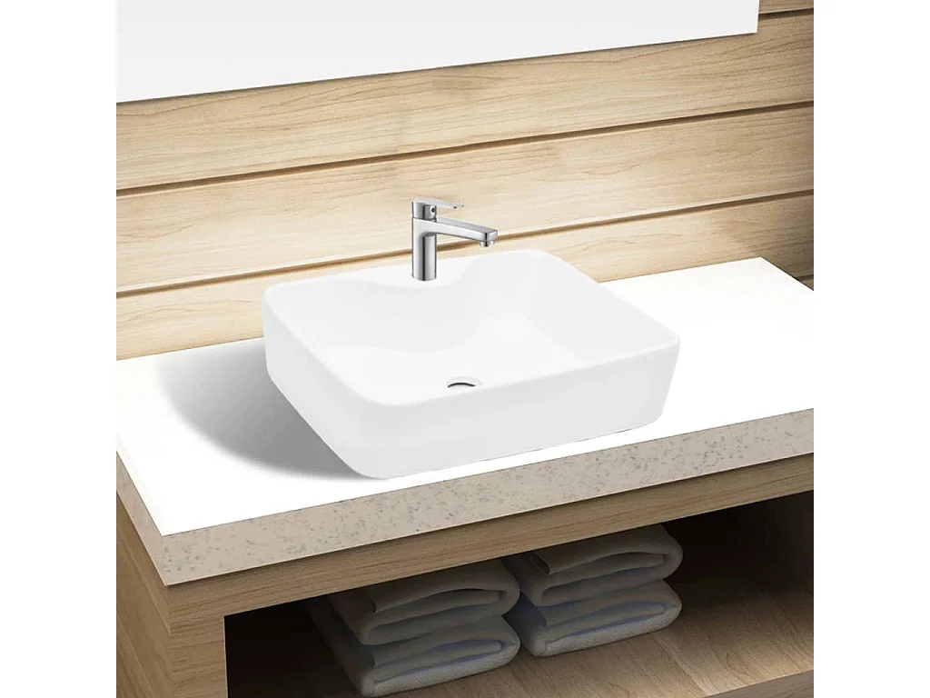 Lavabo salle de bain-Vasque carré à trou pour robinet céramique blanc pour salle de bain