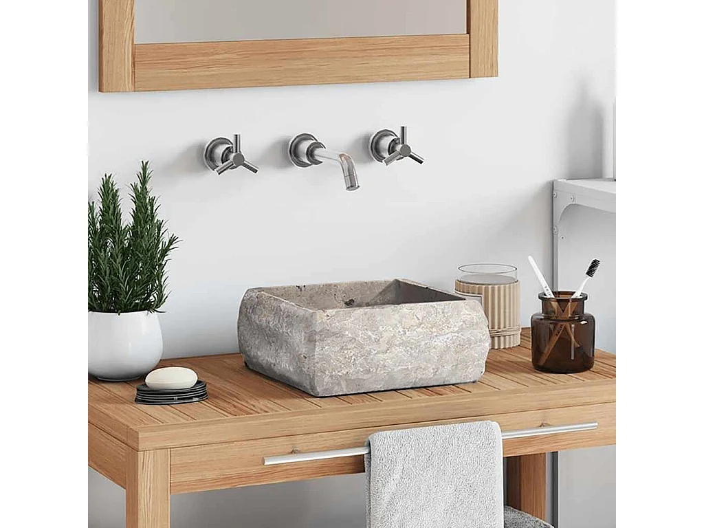 Lavabo salle de bain-Vasque à poser Gris 30x30x13 cm Marbre