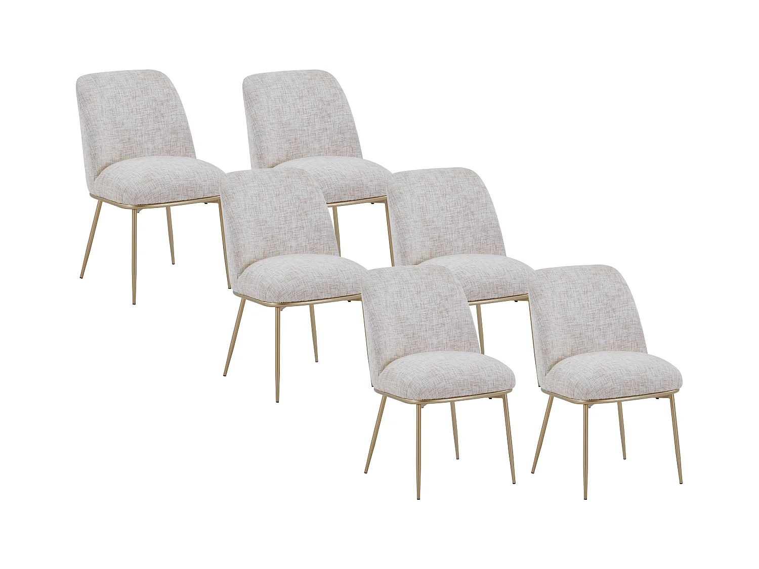 Sæt med 6 stole i stof og forgyldt metal - Cremet - DYLORA