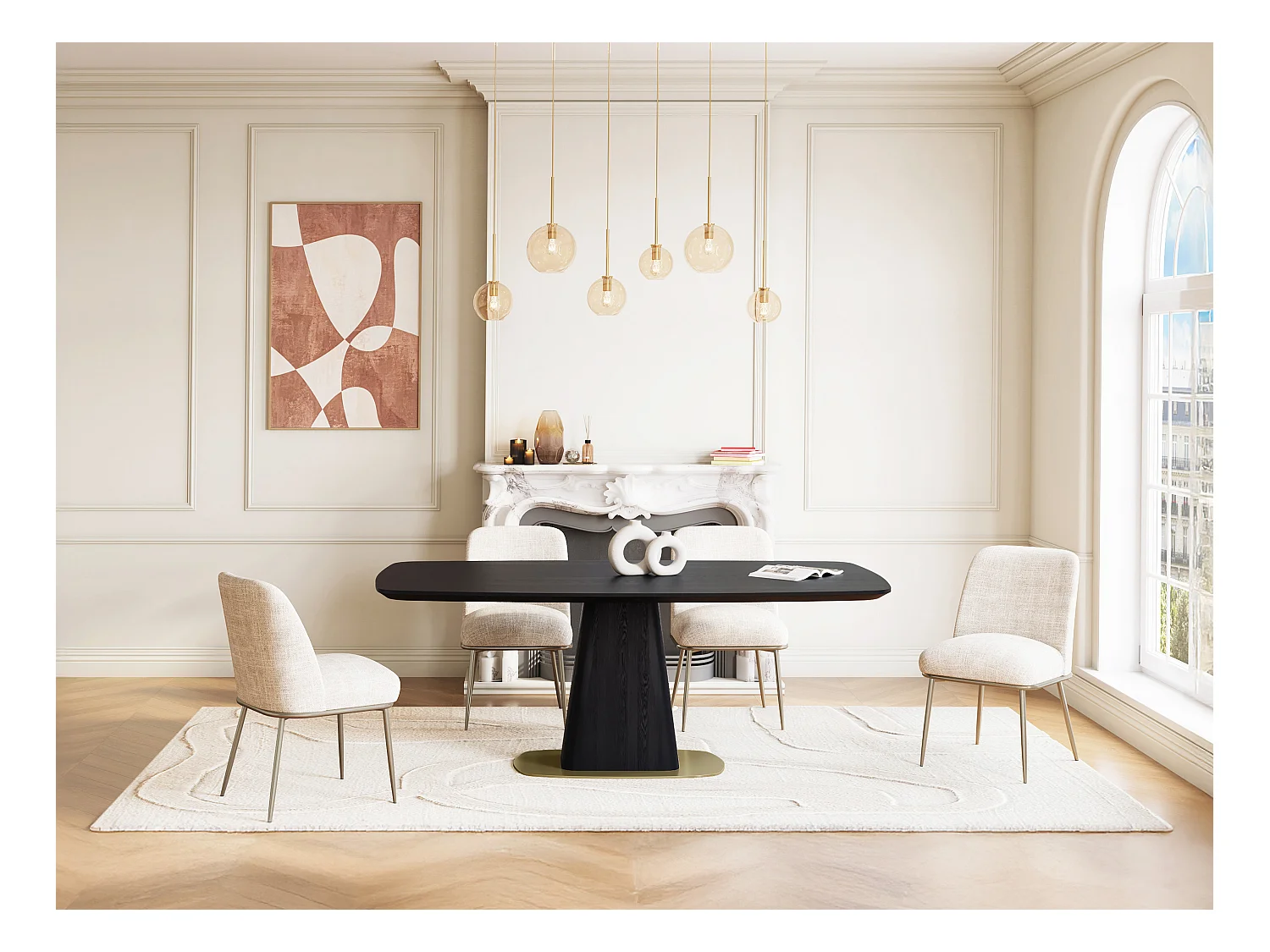 Sæt med 6 stole i stof og forgyldt metal - Cremet - DYLORA