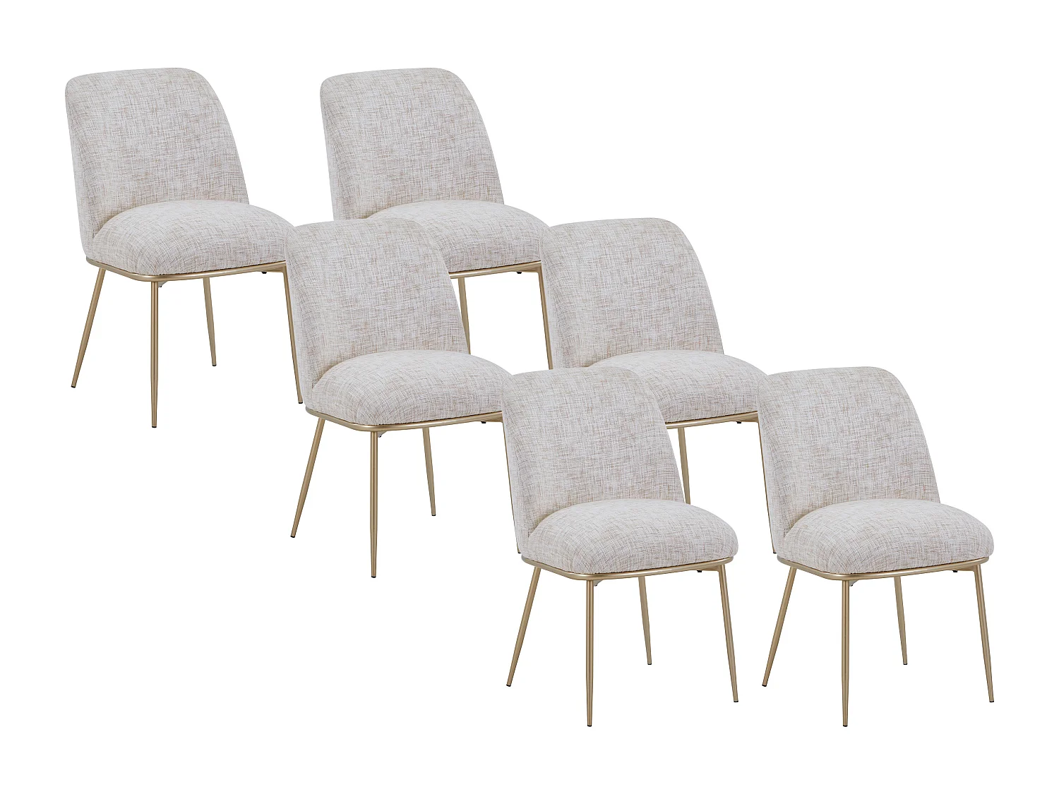 Lot de 6 chaises en tissu et métal doré - Crème - DYLORA