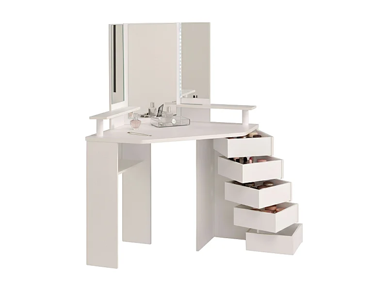 Tocador California Contemporáneo Blanco con Espejo Led y 5 cajones 142x61x114 cm