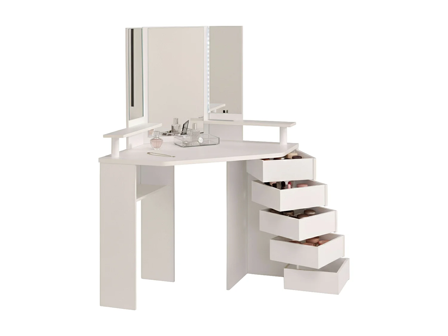 Tocador California Contemporáneo Blanco con Espejo Led y 5 cajones 142x61x114 cm