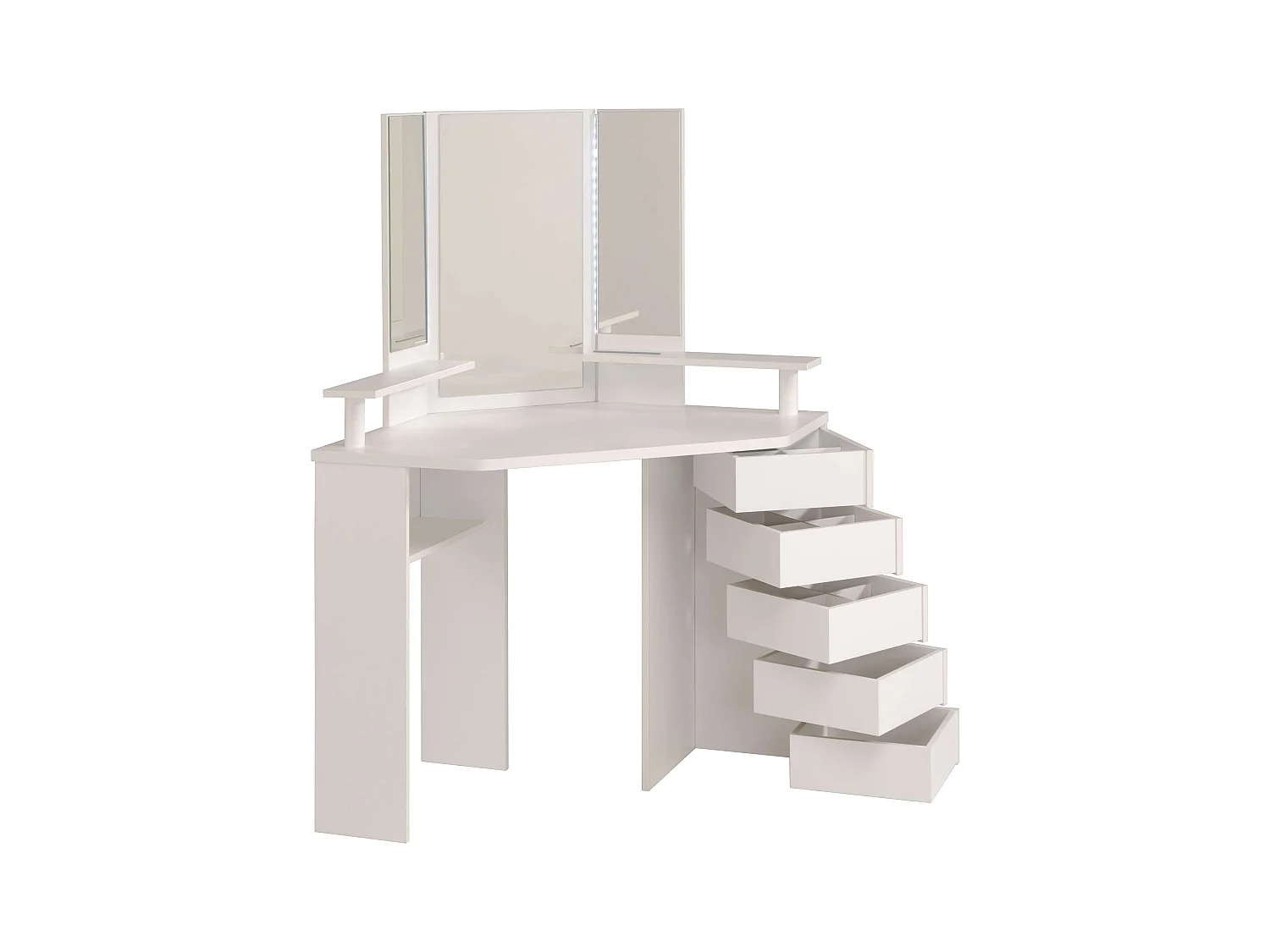 Tocador California Contemporáneo Blanco con Espejo Led y 5 cajones 142x61x114 cm