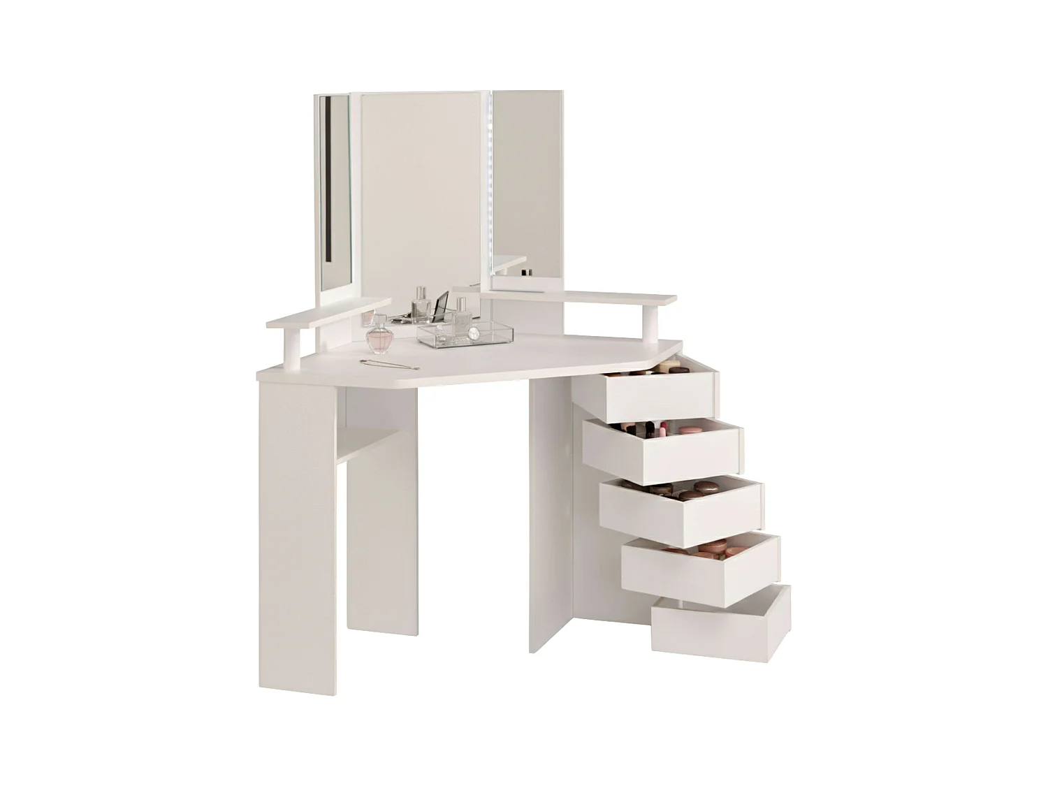 Tocador California Contemporáneo Blanco con Espejo Led y 5 cajones 142x61x114 cm
