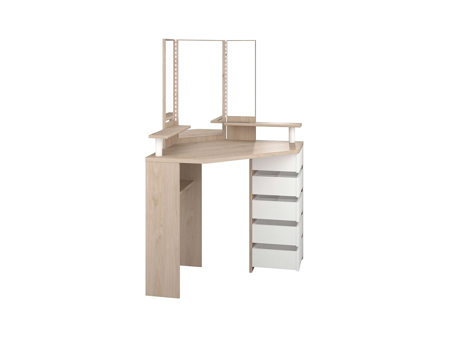 Tocador California Nórdico Blanco y Roble con Espejo, Led, 5 cajones