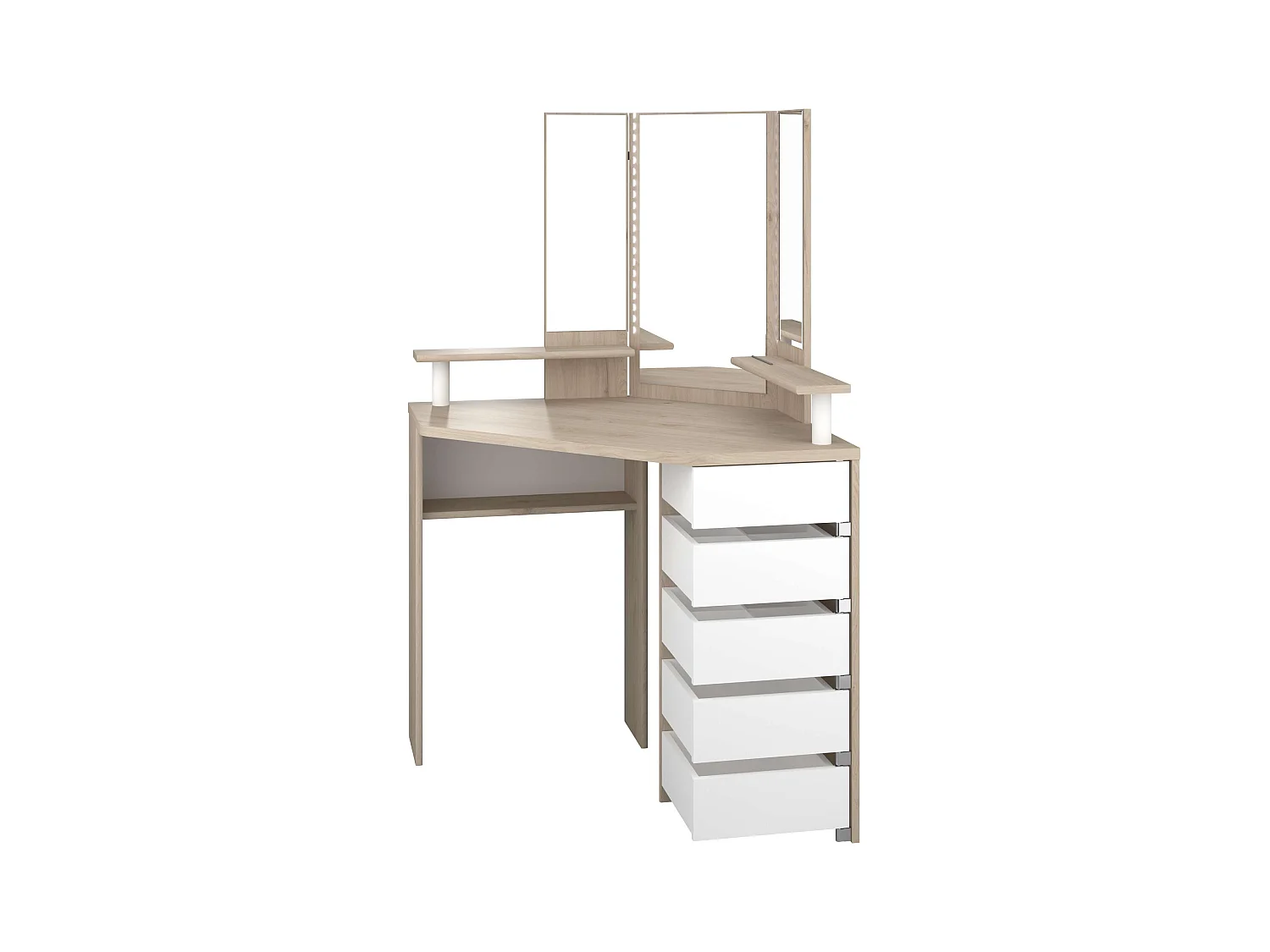 Tocador California Nórdico Blanco y Roble con Espejo, Led, 5 cajones