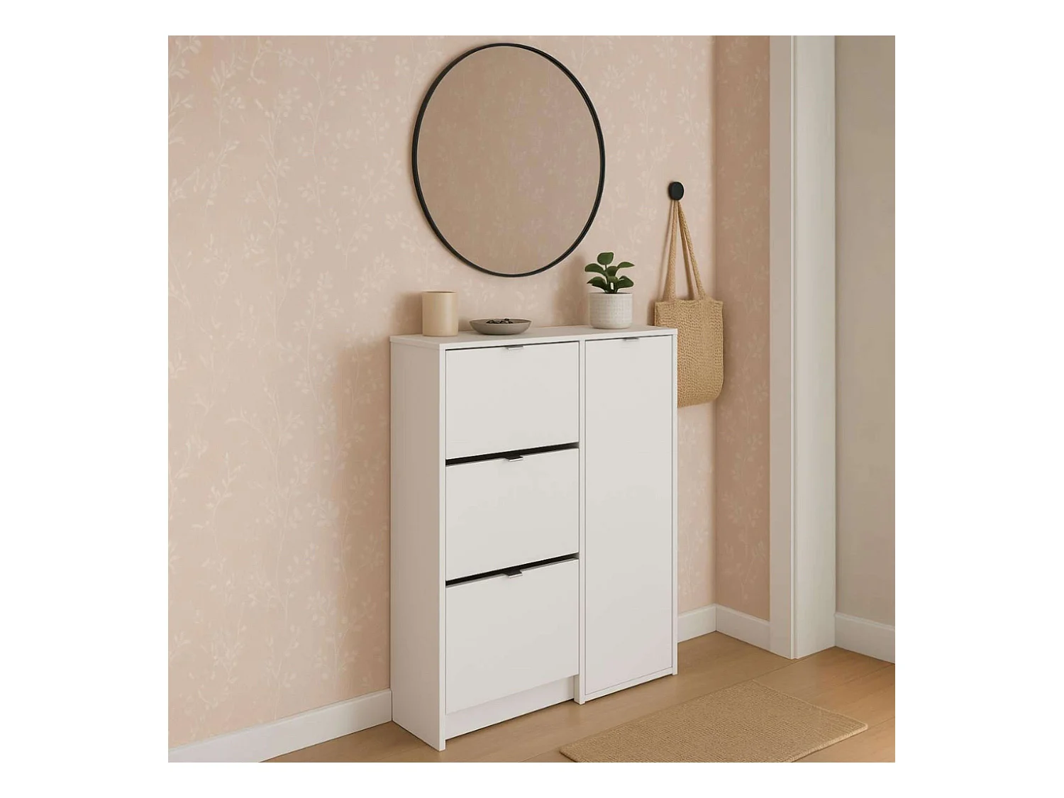 Zapatero Recibidor Botero 3 Puertas 2 Estantes Blanco 122x85x37 cm